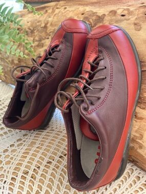 Camper Unisex Leather Lace-Up Colorblock Sneakers Brown/Red EU 38/US 6.5.